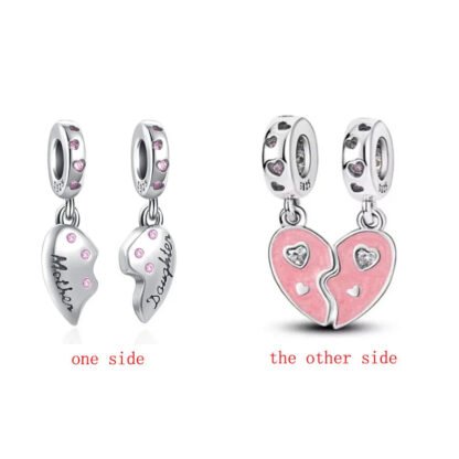 Detachable Pink Mother Daughter Heart Charm