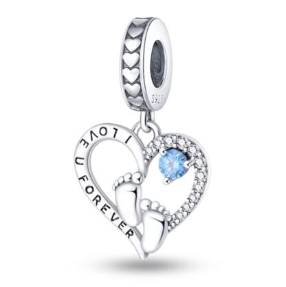 Heart Baby Feet Love Blue Gem Charm