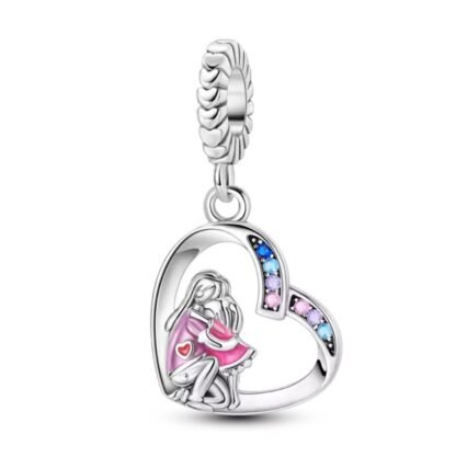 Mom and Child Hugging Heart Charm