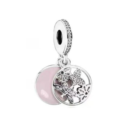 Sparkly Butterflies Nature Pink Circle Charm