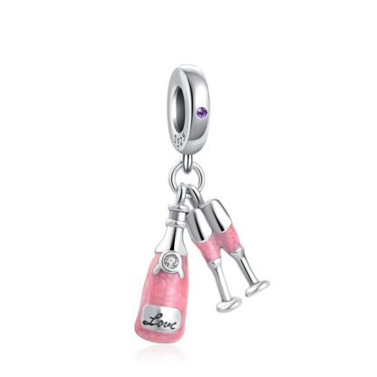 Pink Love Champagne and Flutes Charm