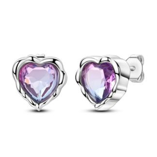 Crystal Heart Silver Stud Earrings