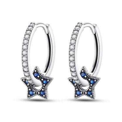 Blue Star Silver Hoop Earrings