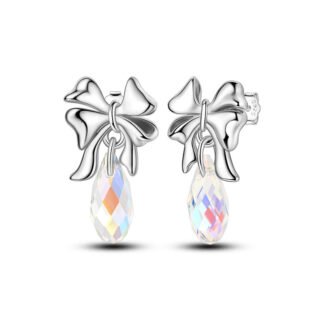 Crystal Bow Silver Stud Earrings