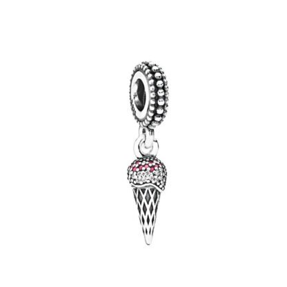 Detailed Ice-cream Cone Red and White Gems Charm