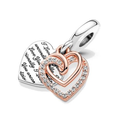 Rose Gold Intertwining Hears Love Message Mantra Charm