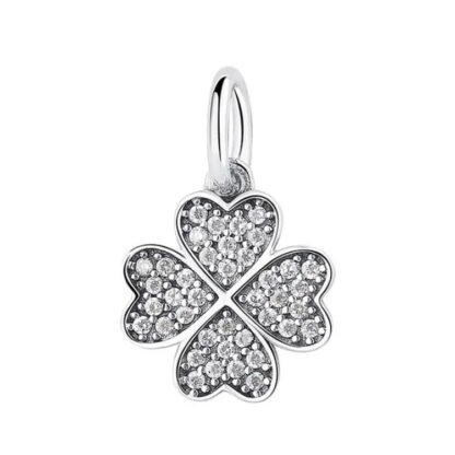 Silver Sparkly Big Lucky Clover Charm