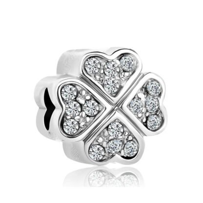 Silver Sparkly Solid Big Lucky Clover Charm
