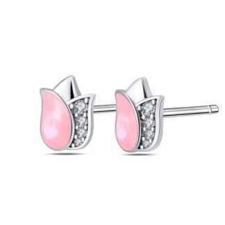 Tulip Flower Silver Stud Earrings