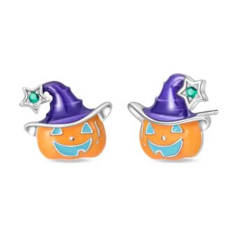 Pumpkin Halloween Silver Stud Earrings