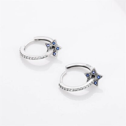 Blue Star Silver Hoop Earrings - Image 2