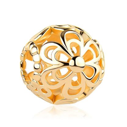 Silver Gold Hollowed Flowers Bead Charm