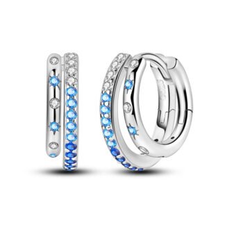 Blue Crystal Silver Hoop Earrings