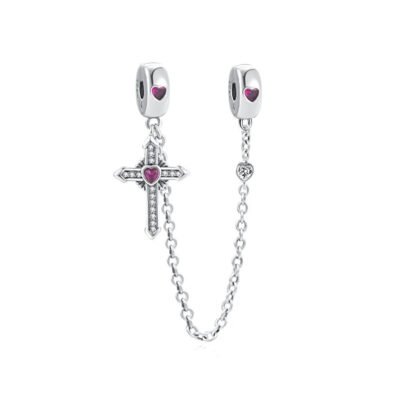 Cross Violet Heart Gems Chain Charm