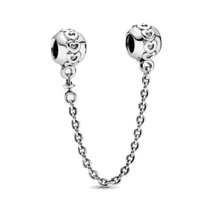Silver Hearts Patterned Sphere Chain Charm