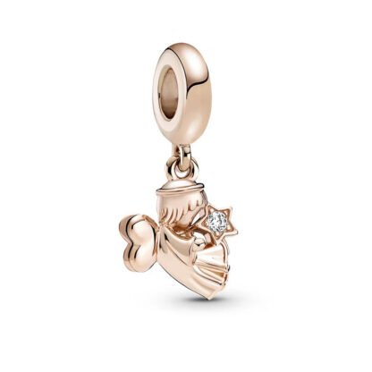 Golden Angel Bestowing Star White Gem Charm