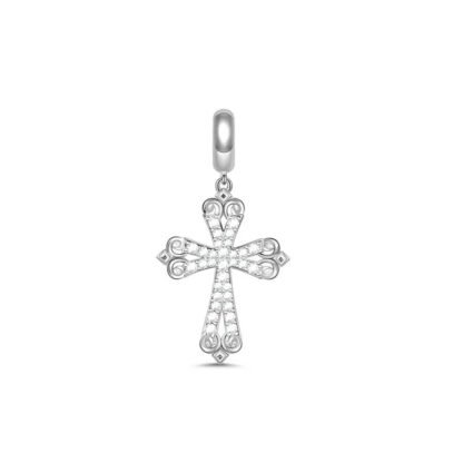 Ornate Cross White Gems Charm
