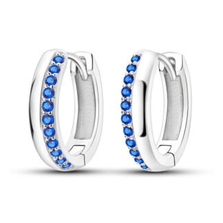 Blue Crystal Silver Hoop Earrings