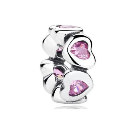 Silver Pink Hearts Gems Charm