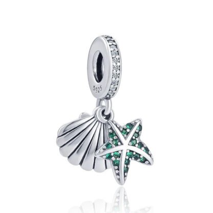 Seashell and Green Starfish Charm