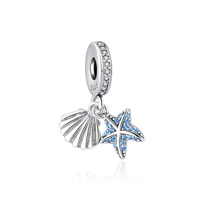 Silver Seashell Light Blue Starfish Charm