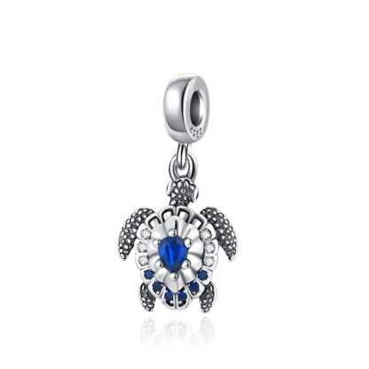 Ornate Stony Blue Gem Turtle Charm