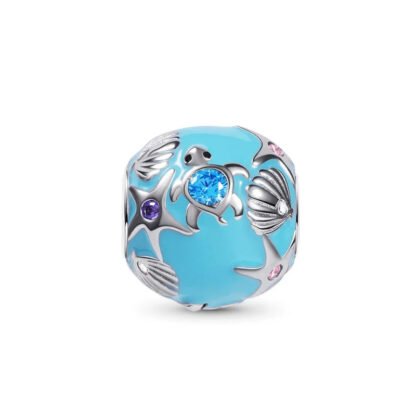 Bright Blue Sphere Turtle Starfish Seashell Charm