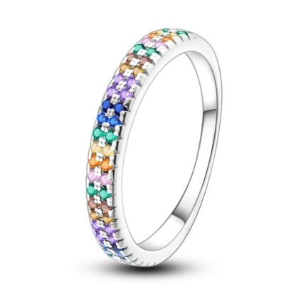 Rainbow Crystal Silver Ring