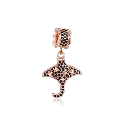 Rose Gold Manta Ray Black Gems Charm