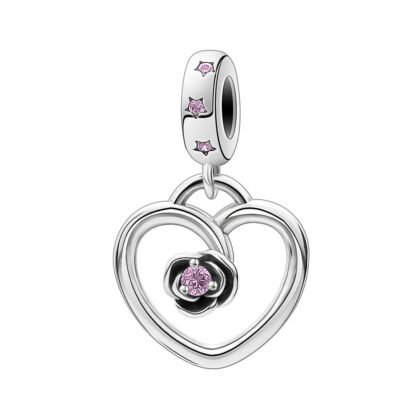 Heart Frame Black Rose Pink Gem Charm