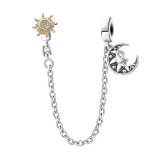 Ornate Black Moon Golden Sun Chain Charm