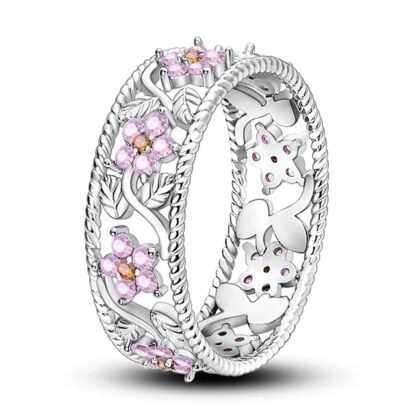 Pink Flower Silver Ring