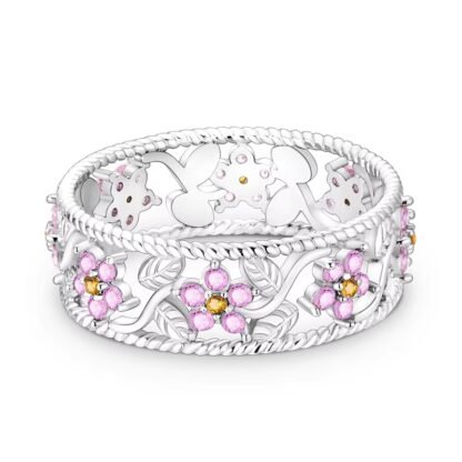 Pink Flower Silver Ring - Image 2