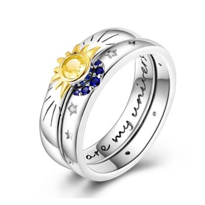 Crystal Sun Moon Silver Ring