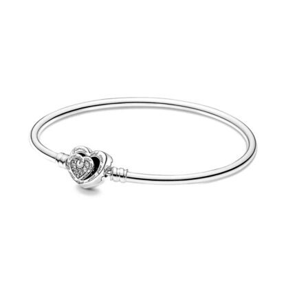 Crystal Heart Charm Bangle Bracelet