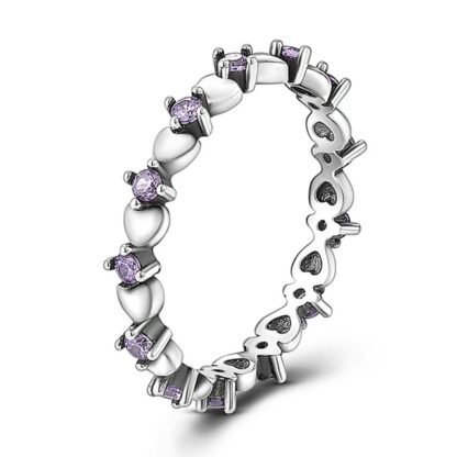 Purple Crystal Heart Silver Ring