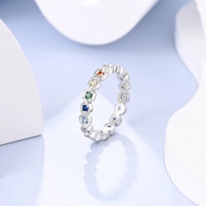 Rainbow Crystal Silver Ring - Image 2