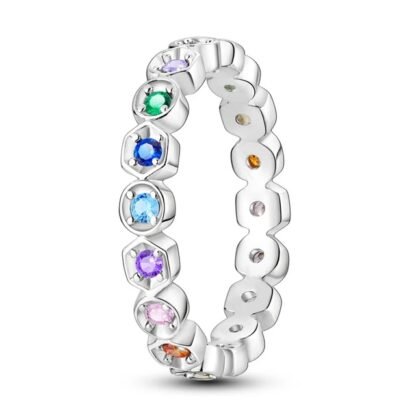 Rainbow Crystal Silver Ring