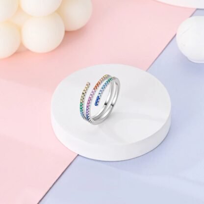 Rainbow Crystal Silver Ring - Image 2