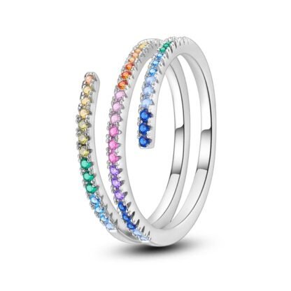 Rainbow Crystal Silver Ring