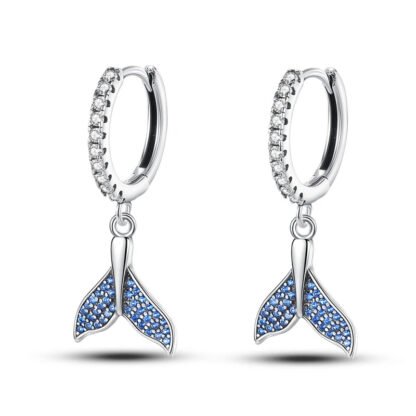 Blue Crystal Mermaid Tail Silver Hoop Earrings