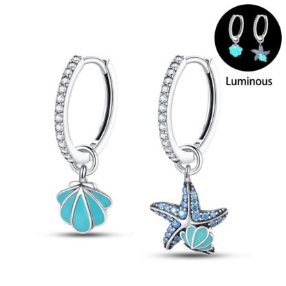 Starfish Seashell Silver Hoop Earrings