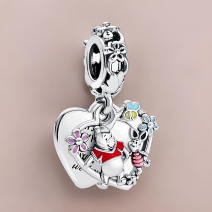Silver Floral Heart Piglet Winnie the Pooh Disney Charm - Image 2