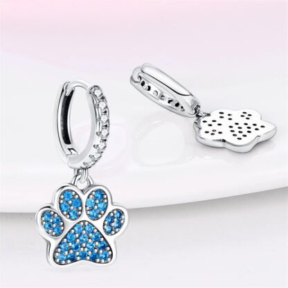 Blue Pet Paw Silver Hoop Earrings - Image 2