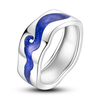 Blue Wave Band Silver Ring