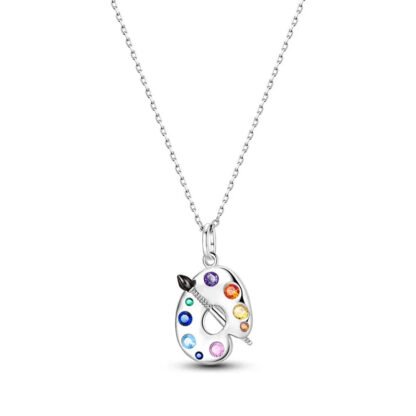 Crystal Painting Palette Silver Necklace