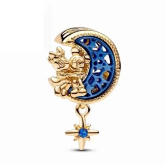 Blue Crescent Moon Golden Mickey Minnie Mouse Disney Charm