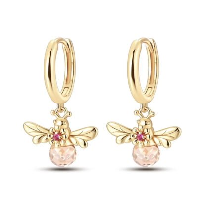 Crystal Bee Gold Silver Hoop Earrings