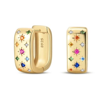 Crystal Square Gold Silver Hoop Earrings