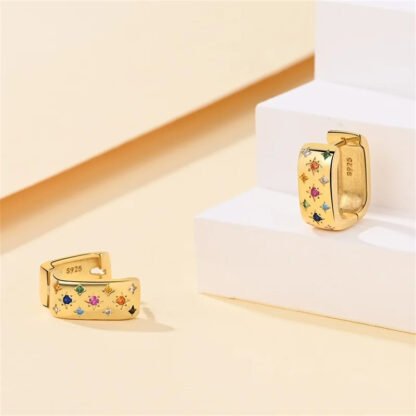 Crystal Square Gold Silver Hoop Earrings - Image 2